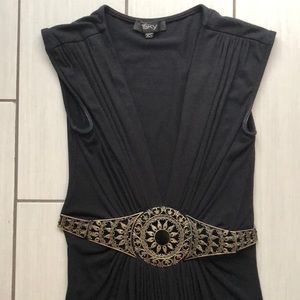Sky black dress low cut w/ attached belt. Size XS